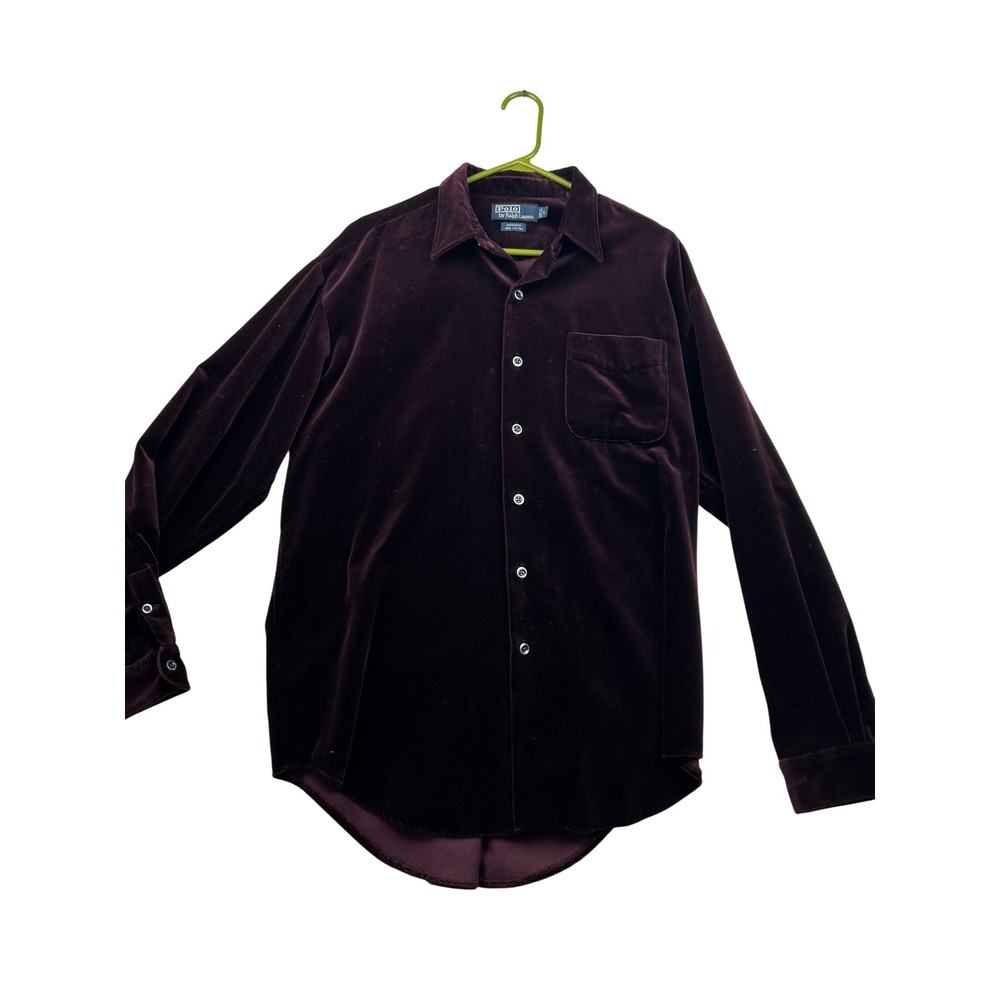 Vintage 90s Polo Ralph Lauren Armond Mens L Burgundy Cotton Velvet Shirt